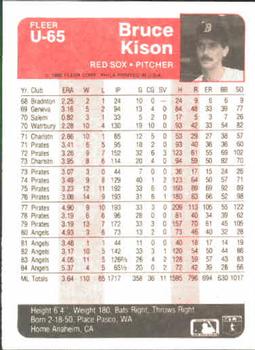 1985 Fleer Update #U-65 Bruce Kison Back