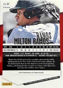 2014 Panini Prizm Perennial Draft Picks - Prizms Red White and Blue Pulsar #21 Milton Ramos Back