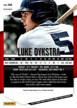 2014 Panini Prizm Perennial Draft Picks - Prizms Red White and Blue Pulsar #88 Luke Dykstra Back