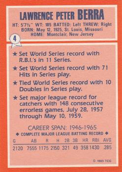 1985 Topps Woolworth All Time Record Holders #4 Yogi Berra Back