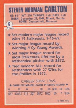 1985 Topps Woolworth All Time Record Holders #6 Steve Carlton Back