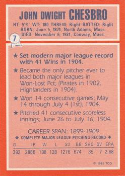 1985 Topps Woolworth All Time Record Holders #7 Jack Chesbro Back