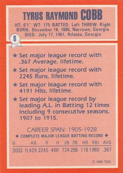 1985 Topps Woolworth All Time Record Holders #8 Ty Cobb Back