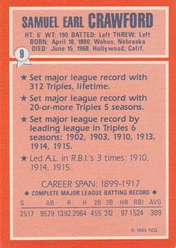 1985 Topps Woolworth All Time Record Holders #9 Sam Crawford Back