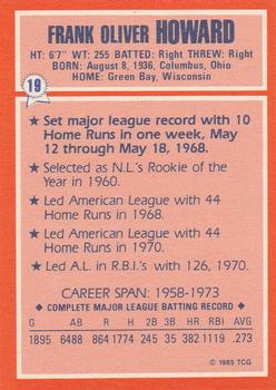 1985 Topps Woolworth All Time Record Holders #19 Frank Howard Back