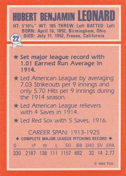1985 Topps Woolworth All Time Record Holders #22 Hub Leonard Back