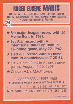 1985 Topps Woolworth All Time Record Holders #24 Roger Maris Back