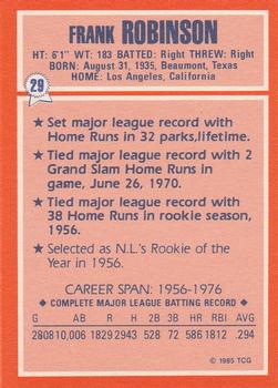 1985 Topps Woolworth All Time Record Holders #29 Frank Robinson Back
