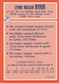 1985 Topps Woolworth All Time Record Holders #32 Nolan Ryan Back