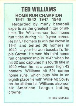 1985 TCMA Home Run Champions #NNO Ted Williams Back