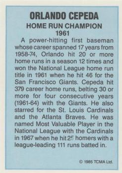 1985 TCMA Home Run Champions #NNO Orlando Cepeda Back