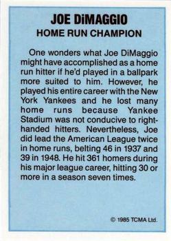 1985 TCMA Home Run Champions #NNO Joe DiMaggio Back