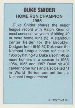 1985 TCMA Home Run Champions #NNO Duke Snider Back