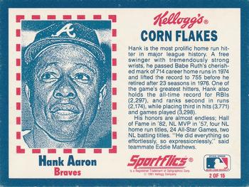 1991 Kellogg's Corn Flakes Baseball Greats #2 Hank Aaron Back