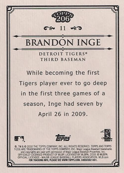 2010 Topps 206 #11 Brandon Inge Back