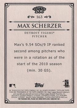 2010 Topps 206 #163 Max Scherzer Back