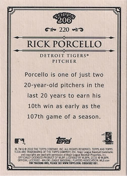 2010 Topps 206 #220 Rick Porcello Back