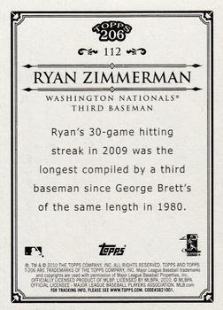 2010 Topps 206 #112 Ryan Zimmerman Back