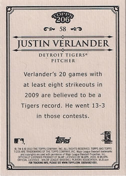 2010 Topps 206 #58 Justin Verlander Back
