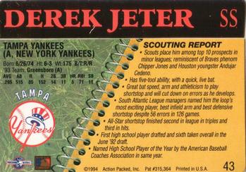 1994 Action Packed Minors #43 Derek Jeter Back