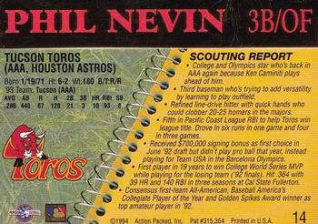 1994 Action Packed Minors #14 Phil Nevin Back