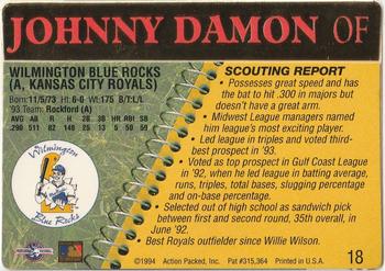 1994 Action Packed Minors #18 Johnny Damon Back