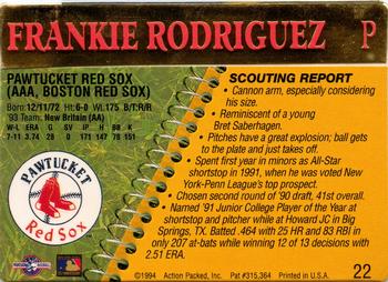 1994 Action Packed Minors #22 Frankie Rodriguez Back