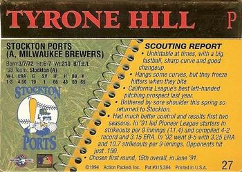 1994 Action Packed Minors #27 Tyrone Hill Back
