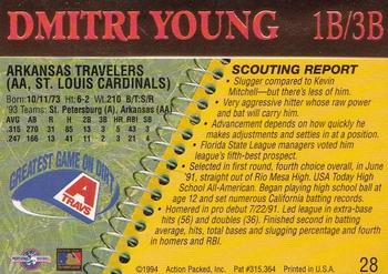 1994 Action Packed Minors #28 Dmitri Young Back