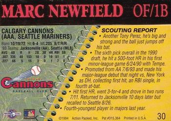 1994 Action Packed Minors #30 Marc Newfield Back