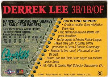1994 Action Packed Minors #35 Derrek Lee Back