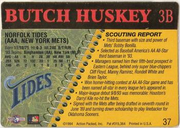 1994 Action Packed Minors #37 Butch Huskey Back