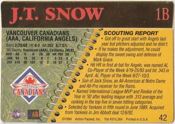 1994 Action Packed Minors #42 J.T. Snow Back
