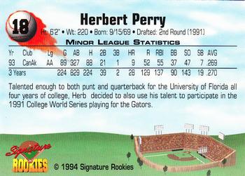 1994 Signature Rookies #18 Herbert Perry Back