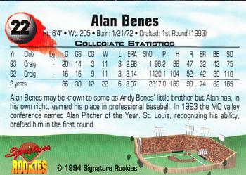 1994 Signature Rookies #22 Alan Benes Back