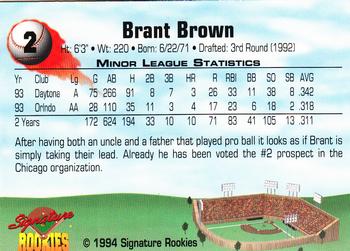 1994 Signature Rookies #2 Brant Brown Back