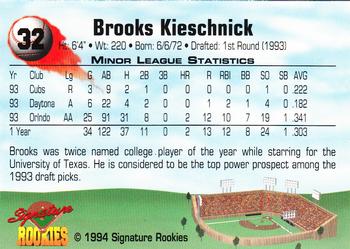 1994 Signature Rookies #32 Brooks Kieschnick Back