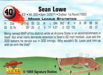 1994 Signature Rookies #40 Sean Lowe Back