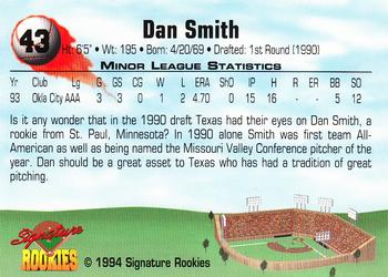 1994 Signature Rookies #43 Dan Smith Back