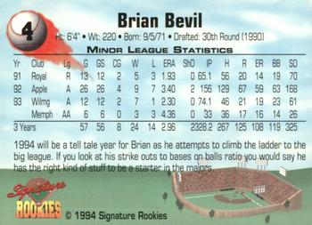 1994 Signature Rookies #4 Brian Bevil Back