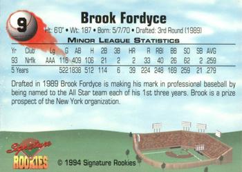 1994 Signature Rookies #9 Brook Fordyce Back