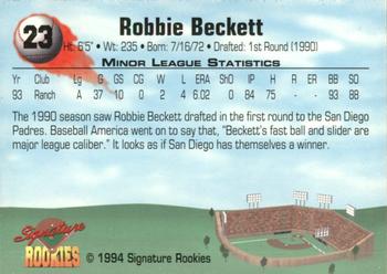 1994 Signature Rookies #23 Robbie Beckett Back