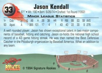 1994 Signature Rookies #33 Jason Kendall Back