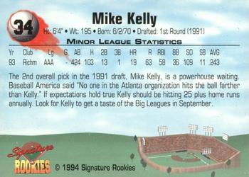 1994 Signature Rookies #34 Mike Kelly Back