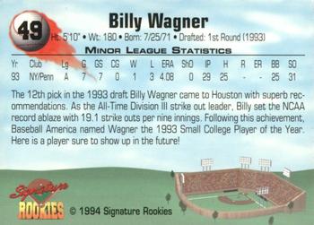 1994 Signature Rookies #49 Billy Wagner Back