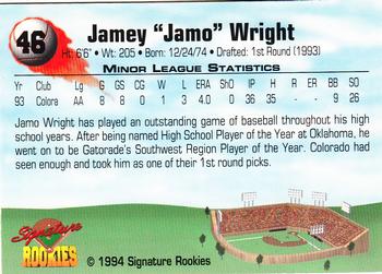 1994 Signature Rookies #46 Jamey Wright Back