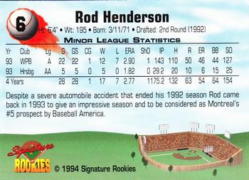 1994 Signature Rookies #6 Rod Henderson Back