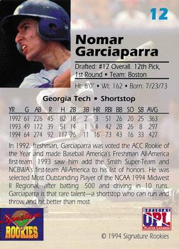 1994 Signature Rookies Draft Picks #12 Nomar Garciaparra Back