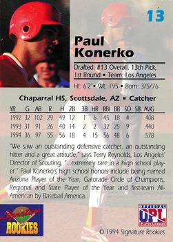 1994 Signature Rookies Draft Picks #13 Paul Konerko Back