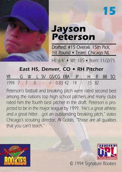 1994 Signature Rookies Draft Picks #15 Jayson Peterson Back